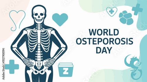 World osteoporosis day awareness illustration with skeleton and health symbols