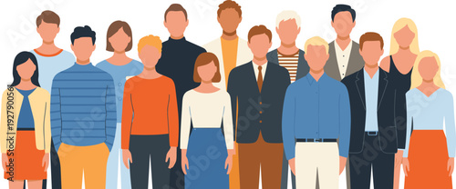 Diverse people group portrait collection, multicultural community team standing together, unity friendship concept icons, flat vector illustration set