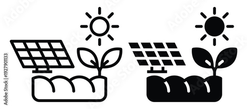 Solar Panels with Plants in Garden Bed under Sunlight Illustration