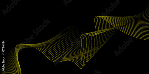 Black abstract old backround with yellow curve line for backdrop or presentation good