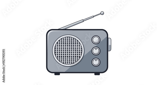 Vintage Style Gray Radio with Antenna and Controls.