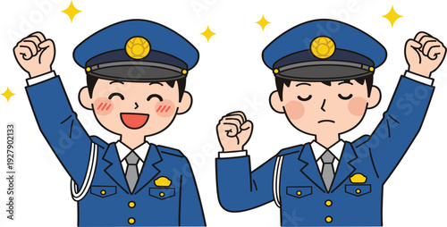Friendly Male Police Officer Character Set Showing Happy Success and Determined Expressions for Community Safety Education and Law Enforcement Career Projects