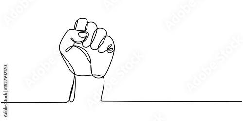 fist upwards one continuous line art. outline border frame, Continuous line hand clenched fist.one line drawing of hand clenched fist upwards, Fist upwards one continuous line art. outline border.