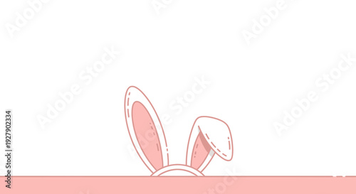 Pink rabbit ears peeking over a surface.