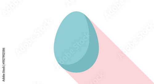 A simple flat design illustration of a single light blue egg casting a long pink shadow on a white background, minimal style.