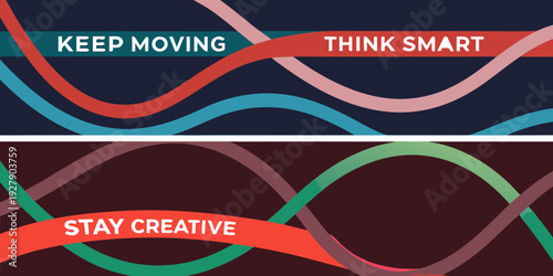 Colorful abstract background with motivational phrases and flowing lines