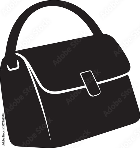 Purse silhouette with shoulder strap black vector illustration line art isolated on white