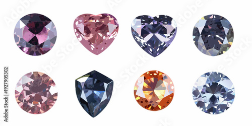 Assortment of colorful faceted gemstones displayed in various cuts