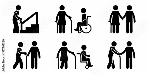 Accessibility pictograms depicting assistance for people with disabilities