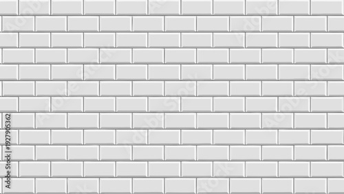 Seamless pattern of white rectangular subway tiles with light grout