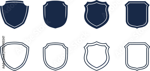 Shield Badge Shape Collection Vector Set with Security Emblem Frames and Protection Symbols for Police, Military, Logo and Heraldic Design Templates