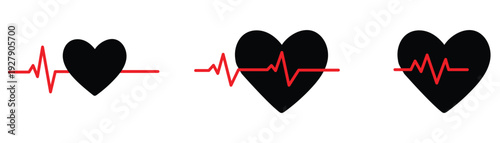Heart Beat ECG Icons – Love Heart Pulse Cardiology Health Vector Set