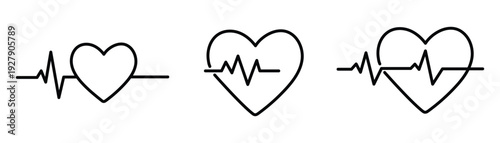 Heart ECG Line Icons – Heartbeat Pulse Cardiology Health Monitor Vector Set