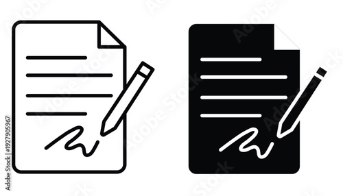 Signed Document Contract Icons – Agreement Paper Signature Approval Vector Set