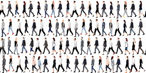 A large collection of people walking in various stages of motion