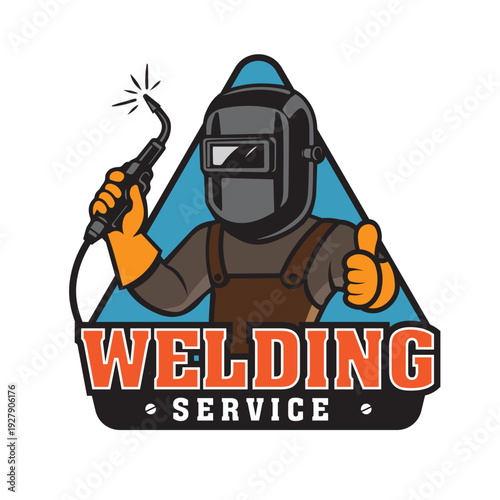 Professional Welder Mascot Character Holding Welding Torch Illustration