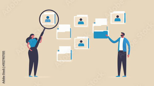 Team members collaborating on digital profiles and data analysis