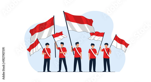 Indonesian People Waving Flags for Independence Day Celebration - National Pride Illustration