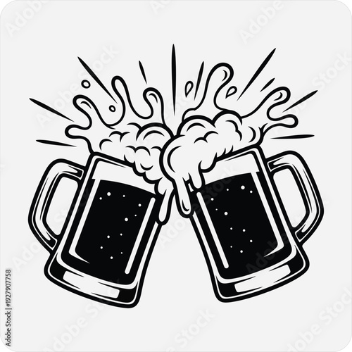 Cheers with two foamy mugs of beer