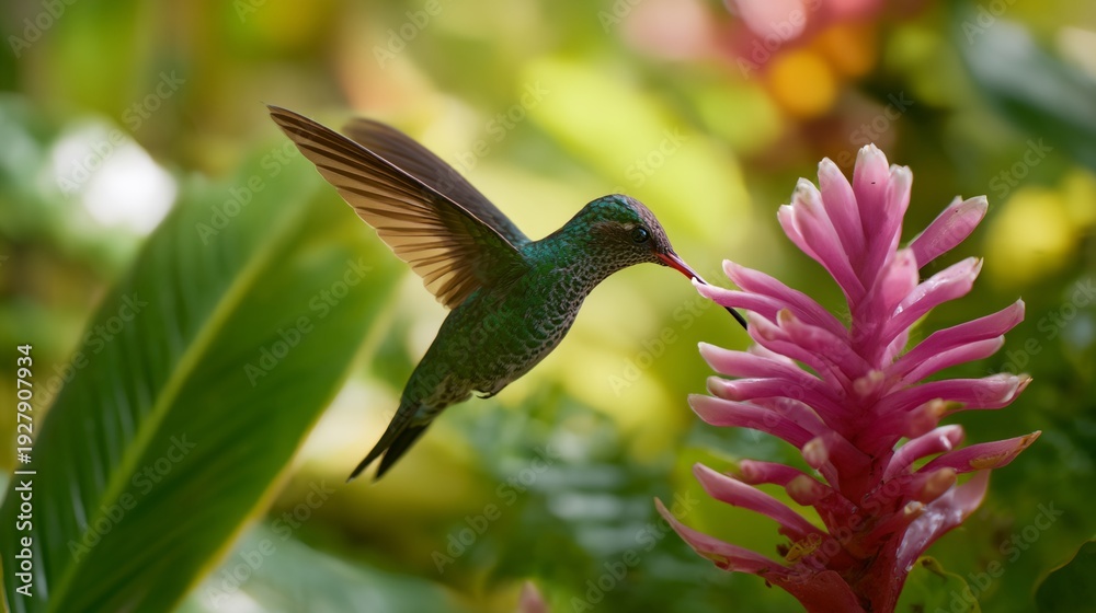 Fototapeta premium Hummingbird is eating a flower