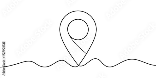 Minimalist continuous line art location pin map icon