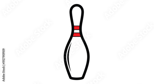 Simple black line art icon of a single white bowling pin featuring two distinct red stripes near the neck area