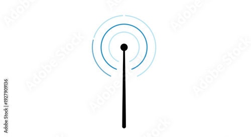 Simple black wireless signal icon on white background with blue waves.