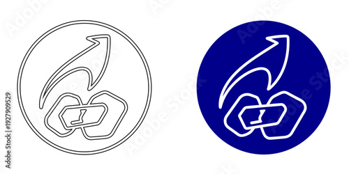 Chain Link with Rising Arrow Icon. Concept of Strong Connection, Growing Partnership, SEO Backlinks, Network Development, and Successful Link Building. Vector Line and Solid Circle Design.