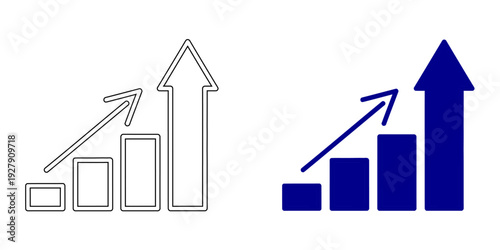 Blue and Outline Minimalist Business Icon : Financial Growth Graph, Secure Bank Vault, Digital Wallet, Market Analysis, and Enterprise Network Hub Symbols for UI UX Design Vector Illustration.