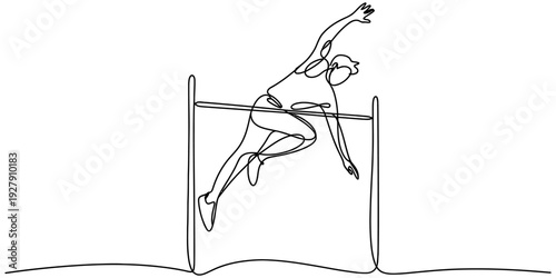Continuous line art athlete performing high jump