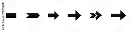 Series of black arrows and a square, progressing towards the right. Shows various designs