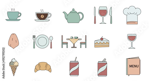 Food and Drink Icons Set Illustration.