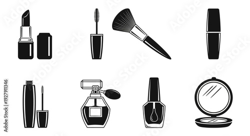 Black and white beauty makeup products.