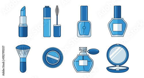 Collection of various blue cosmetic products.