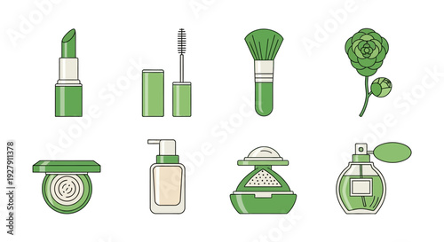 Green Cosmetic Beauty Products Lineup Display.