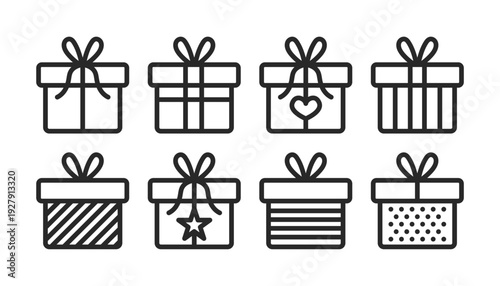 Gift boxes vector line icons. Outline presents collection of elements.
