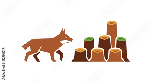 Fox and tree stumps.