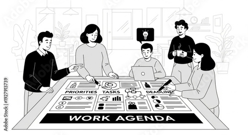 Team Meeting Around Large Agenda.