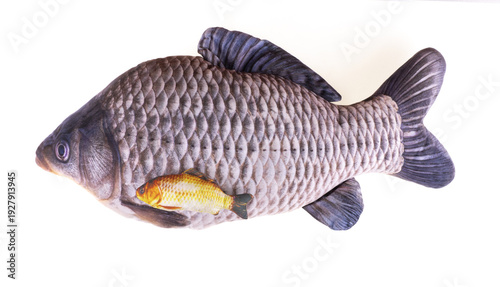 	
Artificial decorative fish toy carp isolated on white background	
