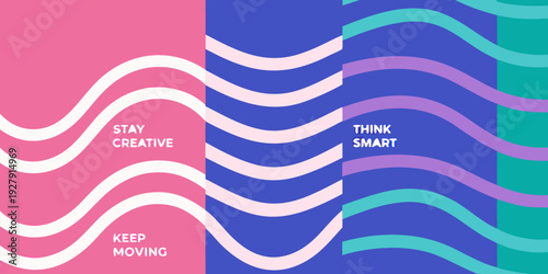 Abstract waves of color with motivational text overlays