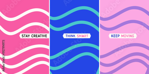 Colorful abstract background with wavy lines and motivational phrases
