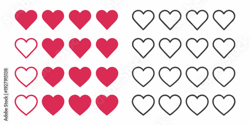 A grid of red and black hearts arranged in neat rows and columns