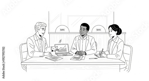 Three People Sitting at Desk.