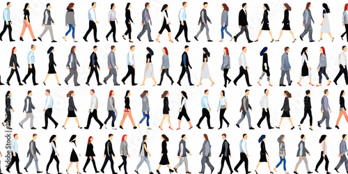 A diverse group of people walking in a bustling city environment