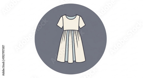 Elegant white short sleeved dress with pleated skirt on gray background simple fashion illustration