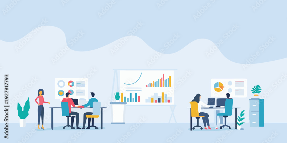 Obraz premium Team collaboration and data analysis in a modern office environment