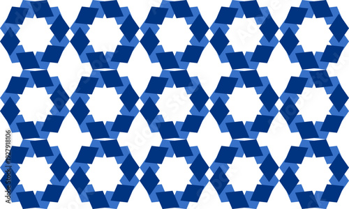 seamless pattern with shapes, blue diamond net, ring hexagon block on white background, design for fabric print or t-shirt paint screening