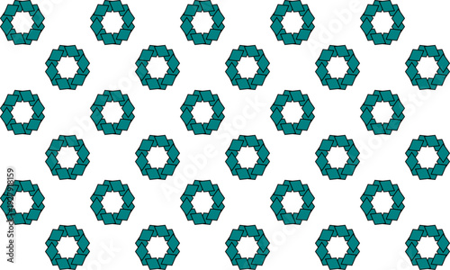 seamless pattern with shapes, green diamond net, ring hexagon block on white background, design for fabric print or t-shirt paint screening