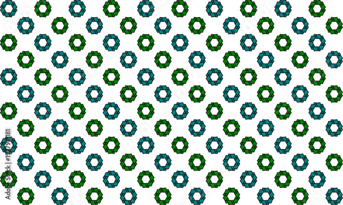 green and blue ring checkerboard block on white background, design for fabric print or t-shirt paint screening, diamond patter