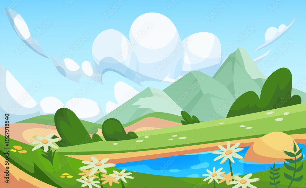 Fototapeta premium spring landscape with trees and clouds